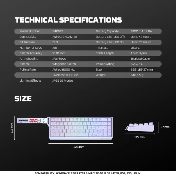 Fantech keyboard MK922 Atom HE68 Pro
