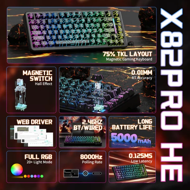 ATTACK SHARK Keyboard X82 PRO He