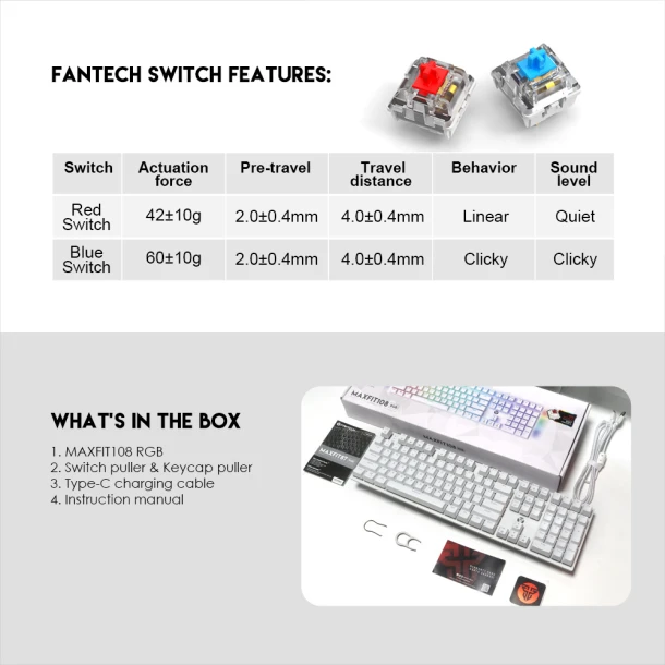Fantech keyboard MK855 MAXFIT108