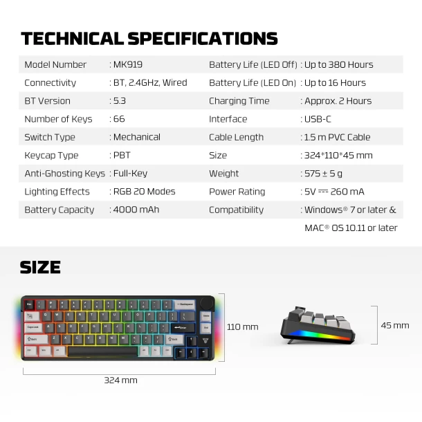 Fantech keyboard MK919 ATOM PRO66