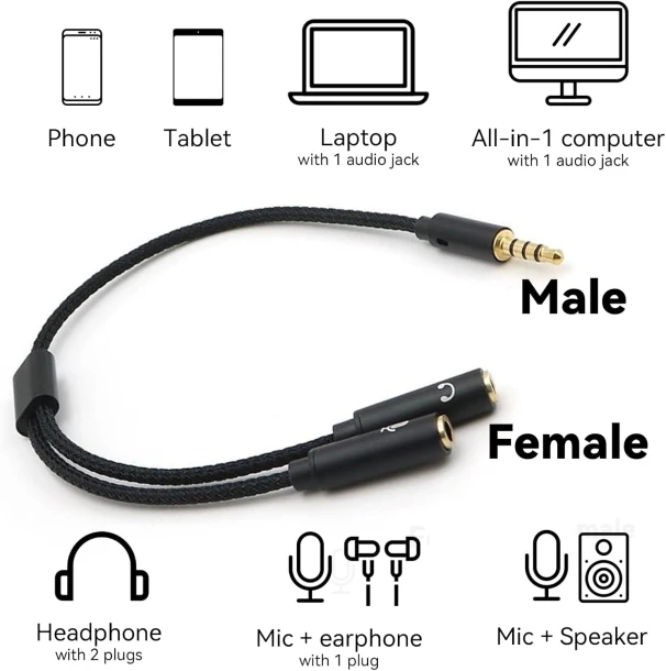3.5mm AUX Stereo Cable with Separate