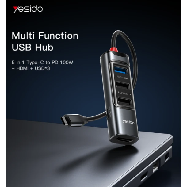 Yesido Adapter Hub 5in1 USB-C HB22