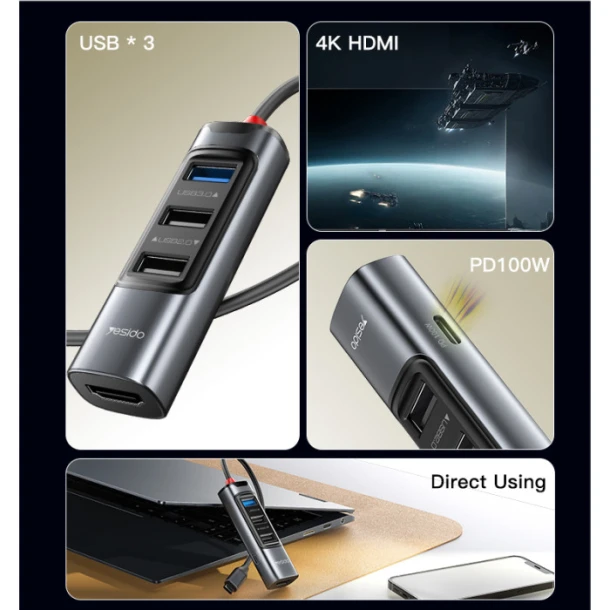 Yesido Adapter Hub 5in1 USB-C HB22
