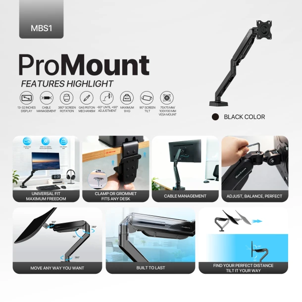 Work Station Monitor Bracket MBS1 PRoMount