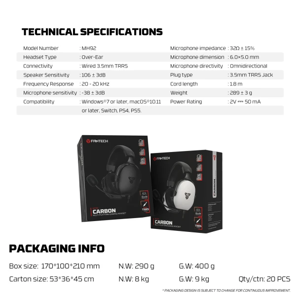 Fantech Headphone MH92 CARBON