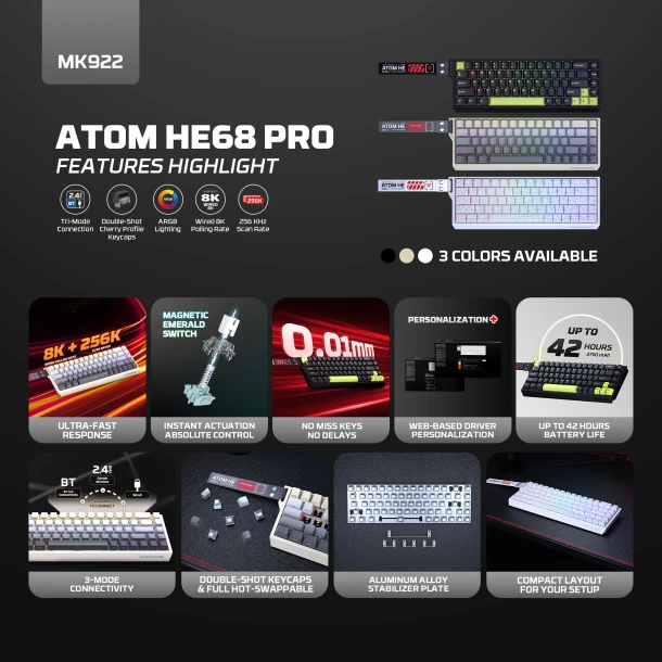 Fantech keyboard MK922 Atom HE68 Pro