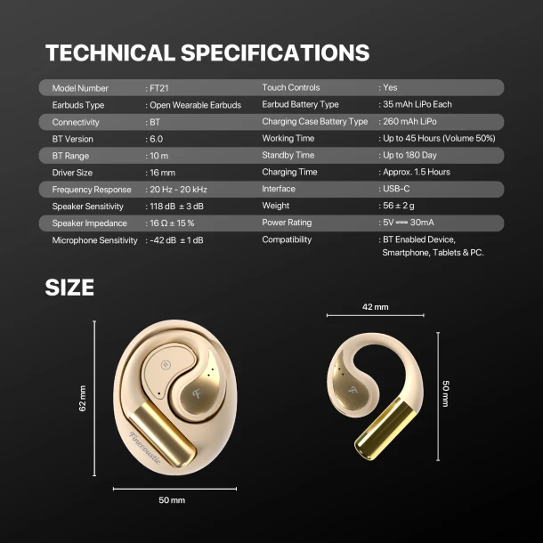 Finecoustic Open Wearable EarBuds FT21 GROOVE OWS
