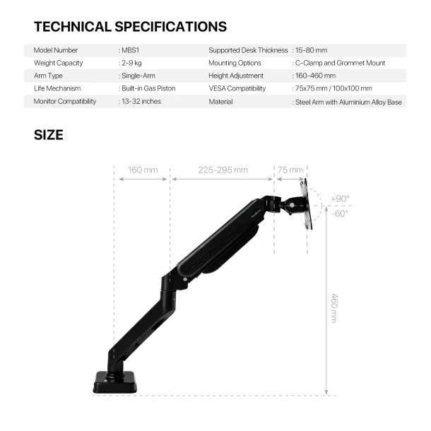 Work Station Monitor Bracket MBS1 PRoMount