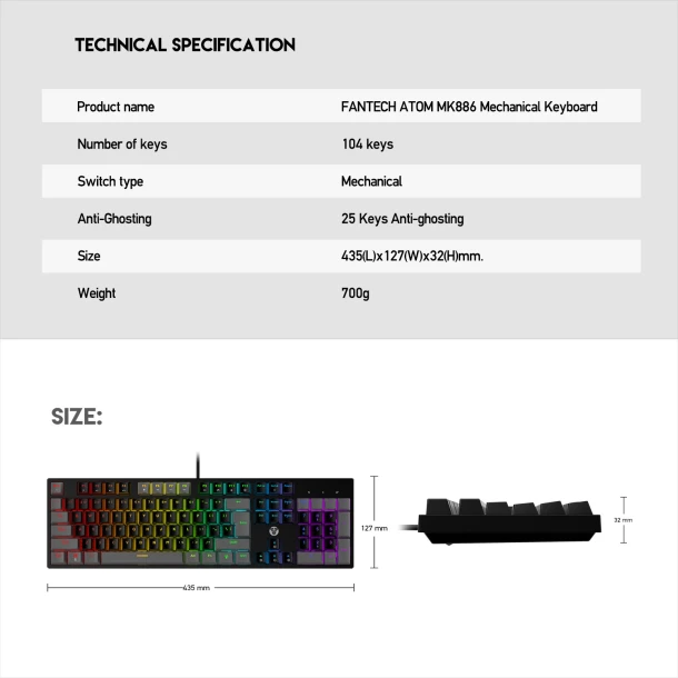 Fantech keyboard MK886 V2 SUMI ATOM104
