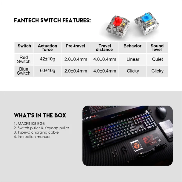 Fantech keyboard MK855 MAXFIT108