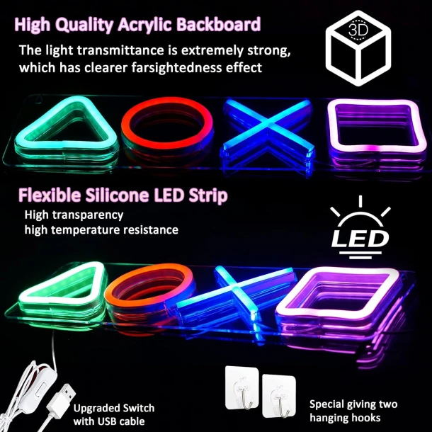 LED Neon Wall Sign PlayStation Symbols