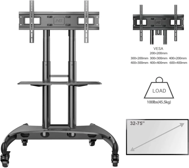 NB TV Cart Stand with Wheels AVA1500-60-1P