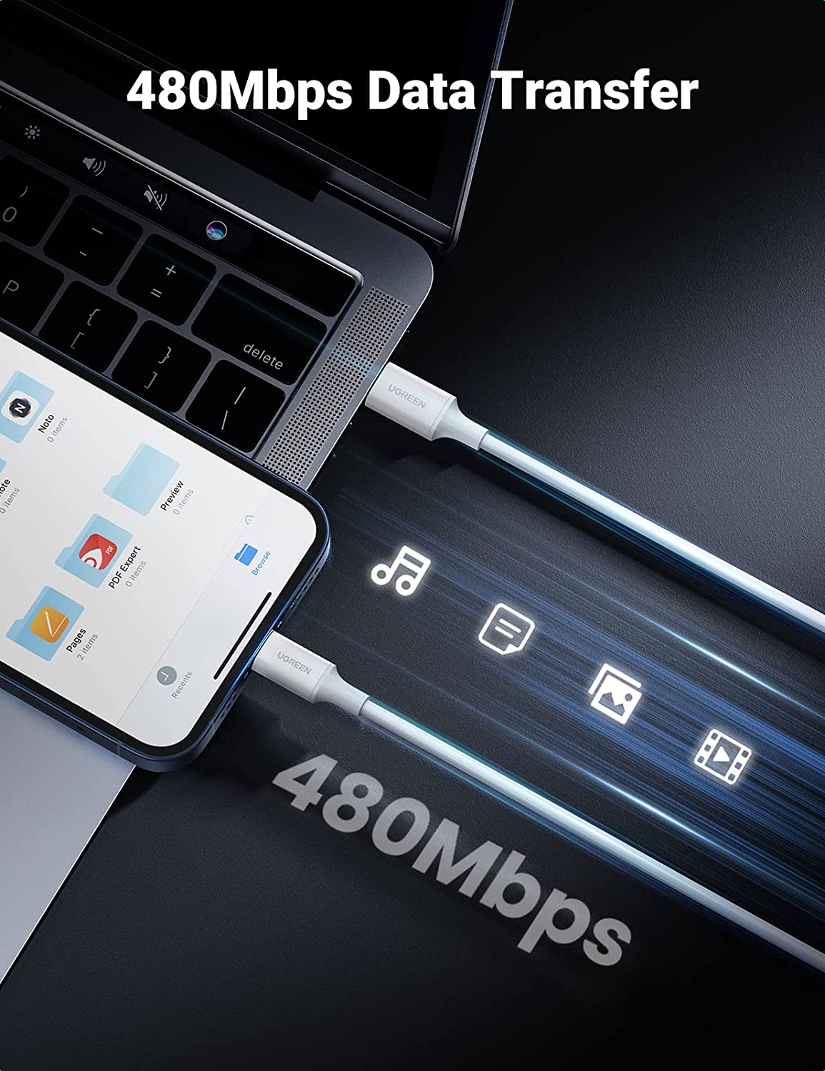 UGREEN USB-C to Lightning Cable white -05